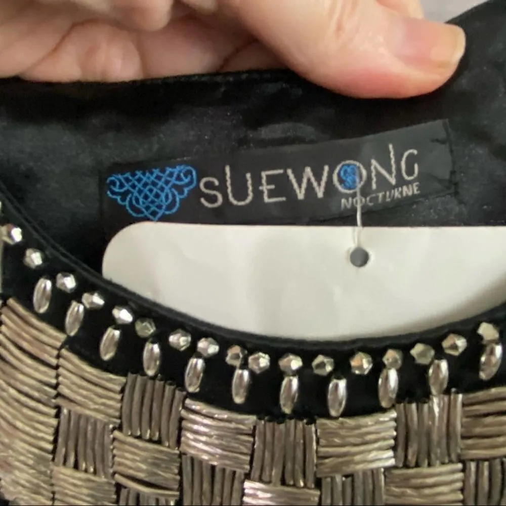 Sue Wong Black Beaded Sleeveless Cocktail Dress Size 6 - Image 5