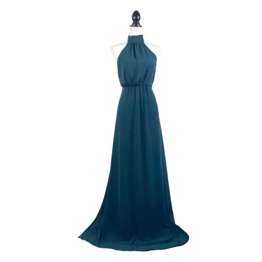 Show Me Your Mumu Collette Collar Maxi Dress in Deep Jade Chiffon Size Large - Image 3