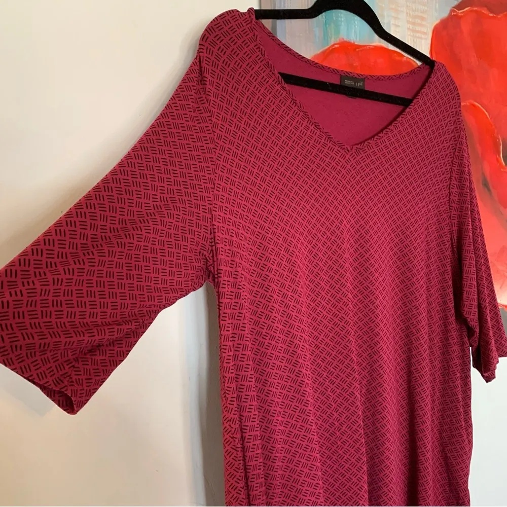 J.Jill Tunic Top Women's XL Raspberry Pink Black Print Wearever Collection - Image 2