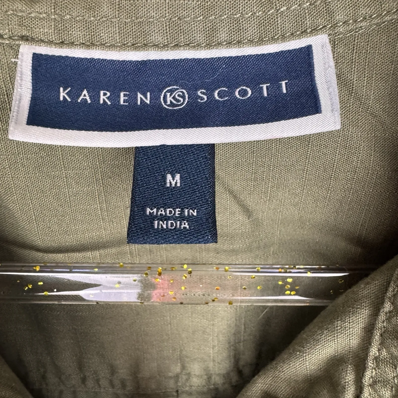 Karen Scott Dress Womens Sz M Green Cotton 1/4 Button Utility Shirt Short Sleeve - Image 13