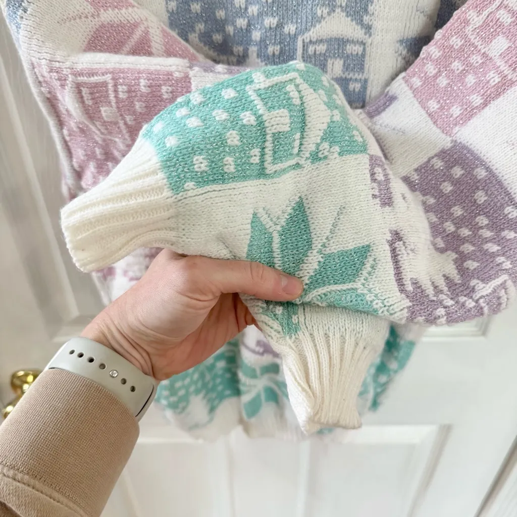 ✨ Vintage 90s SPUNKY “Winter Wonderland” Sparkle Thread Sweater Sz Medium (6) - Image 8