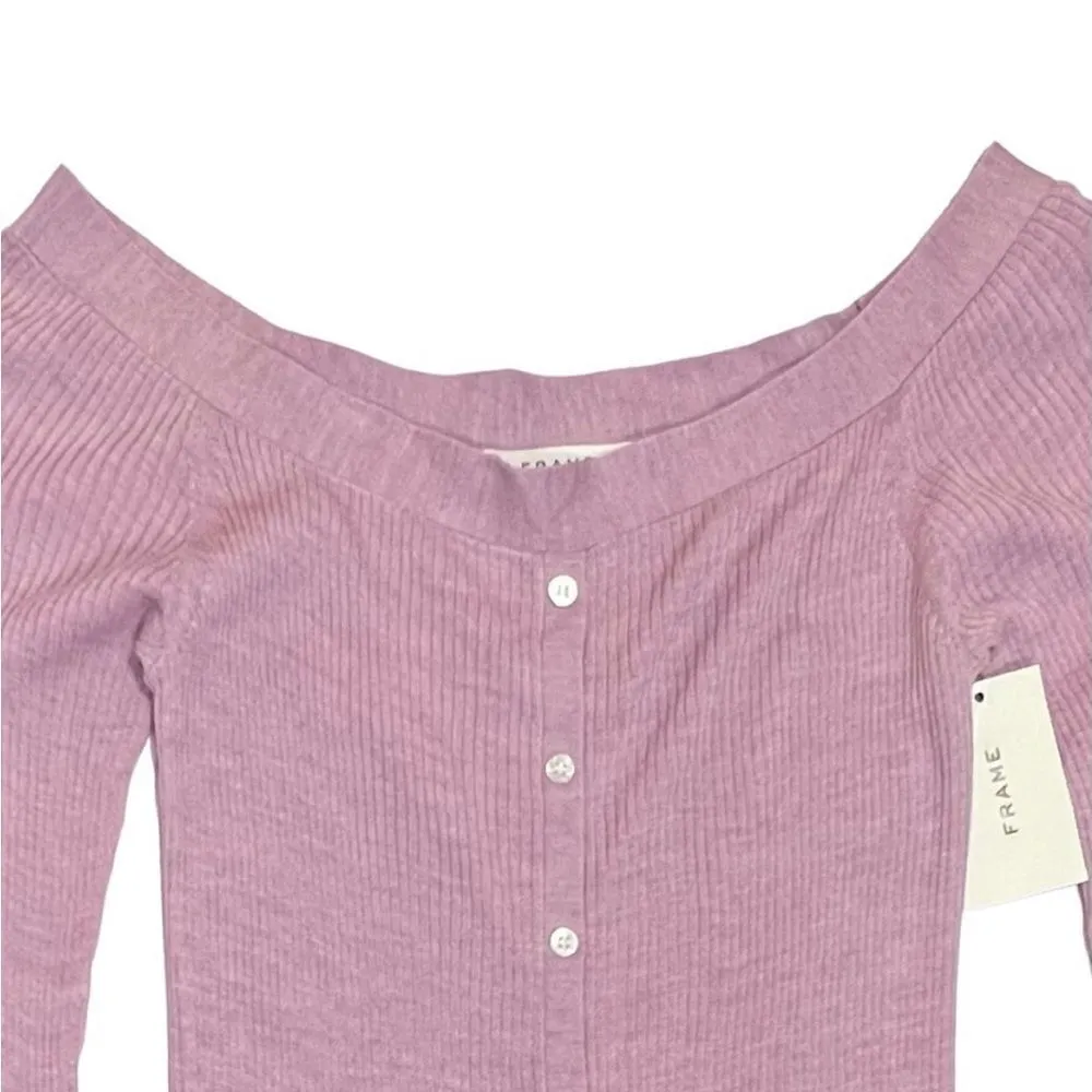 frame denim Frame Revolve Off the Shoulder Lilac Cardigan Sweater Size Medium New MSRP 280 - Image 4