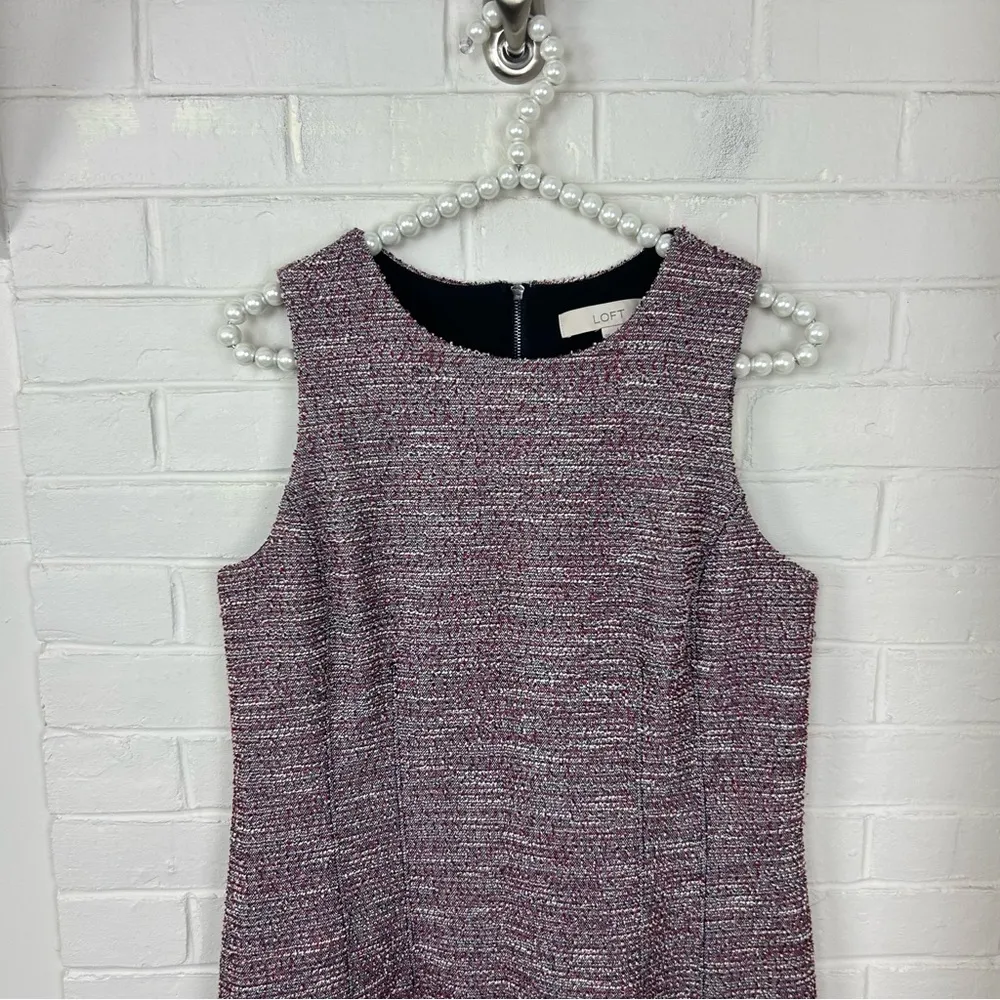 LOFT Mixed Red Boucle Tweed Knit Sleeveless Career Sheath Dress Size 8P - Image 3