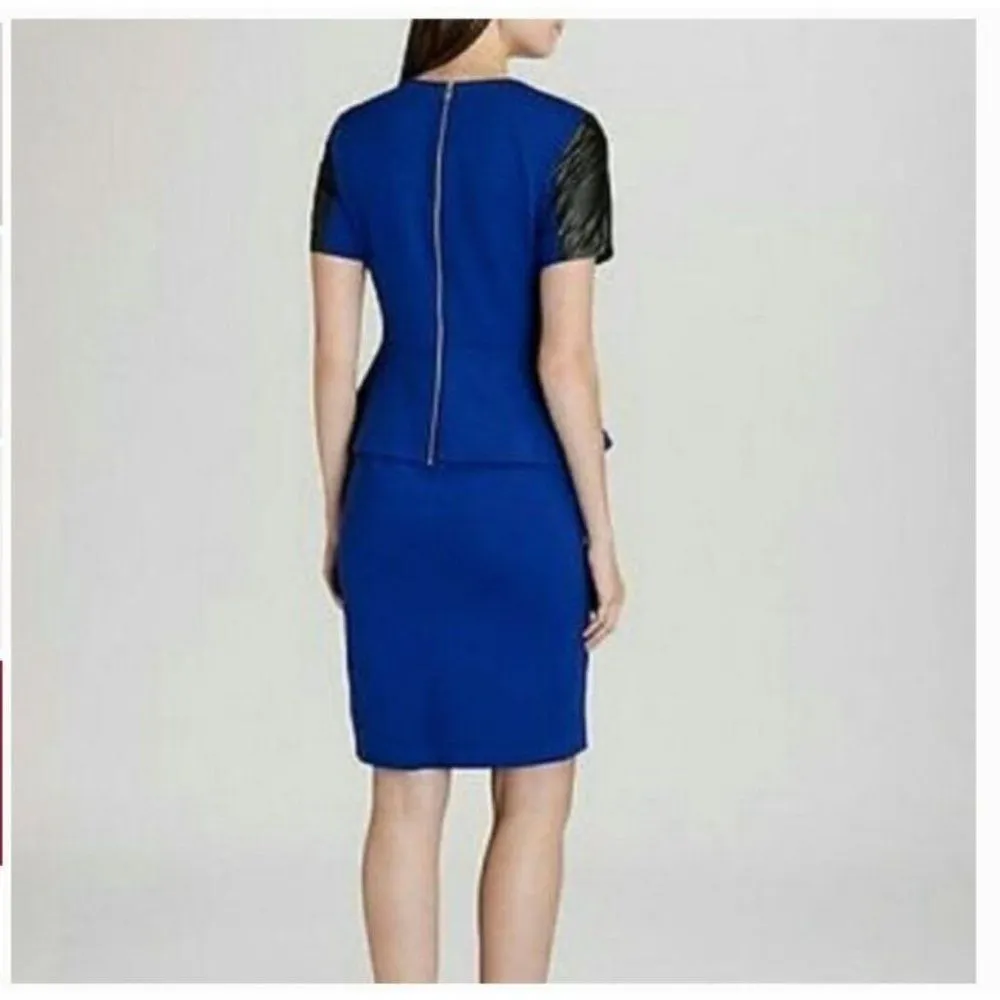 Ted Baker Piah Leather Trim Short Sleeve Peplum Knee Length Sheath Dress - Image 100