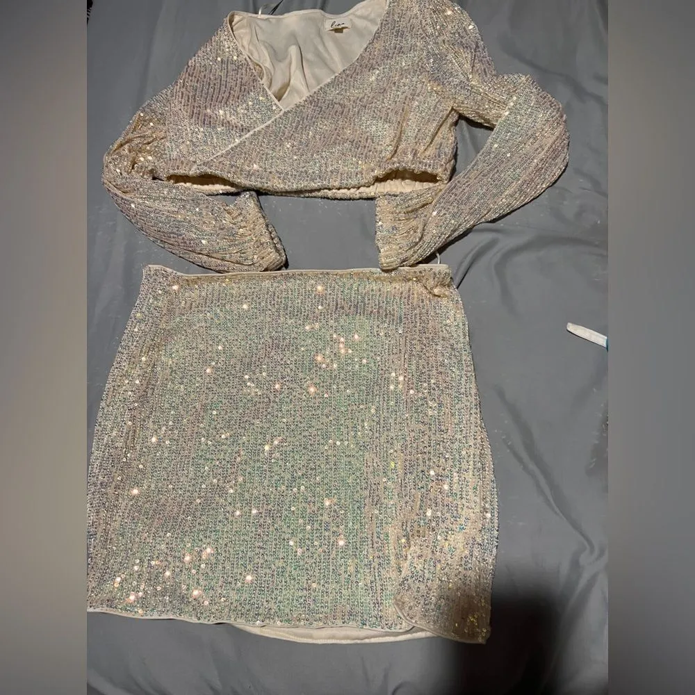 Lena SEQUIN TWO PIECE SET size small White - Image 6