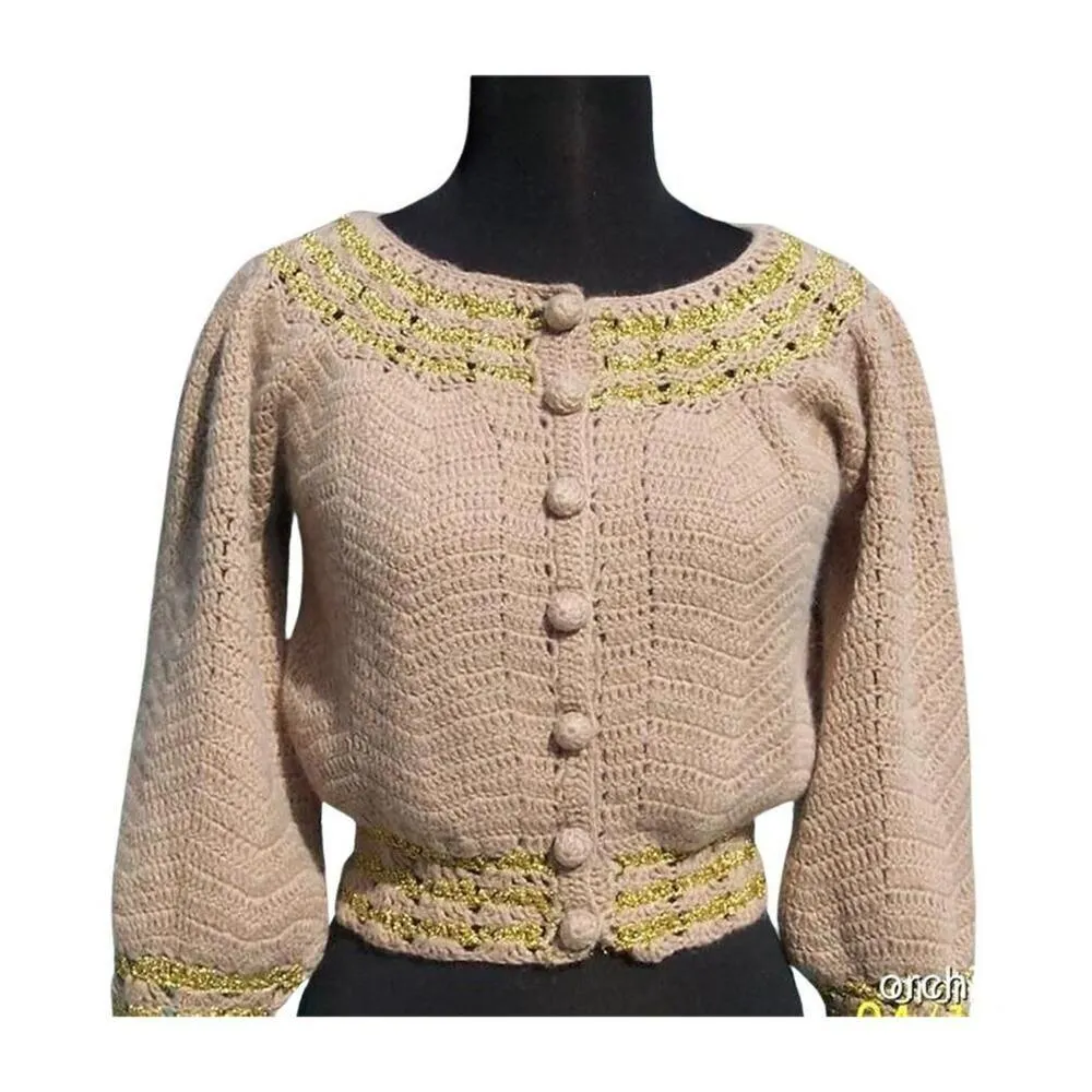 Cache Tan Luxe Metallic Cashmere Wool Blend Top New Sweater Stretch $168 NWT - Image 2