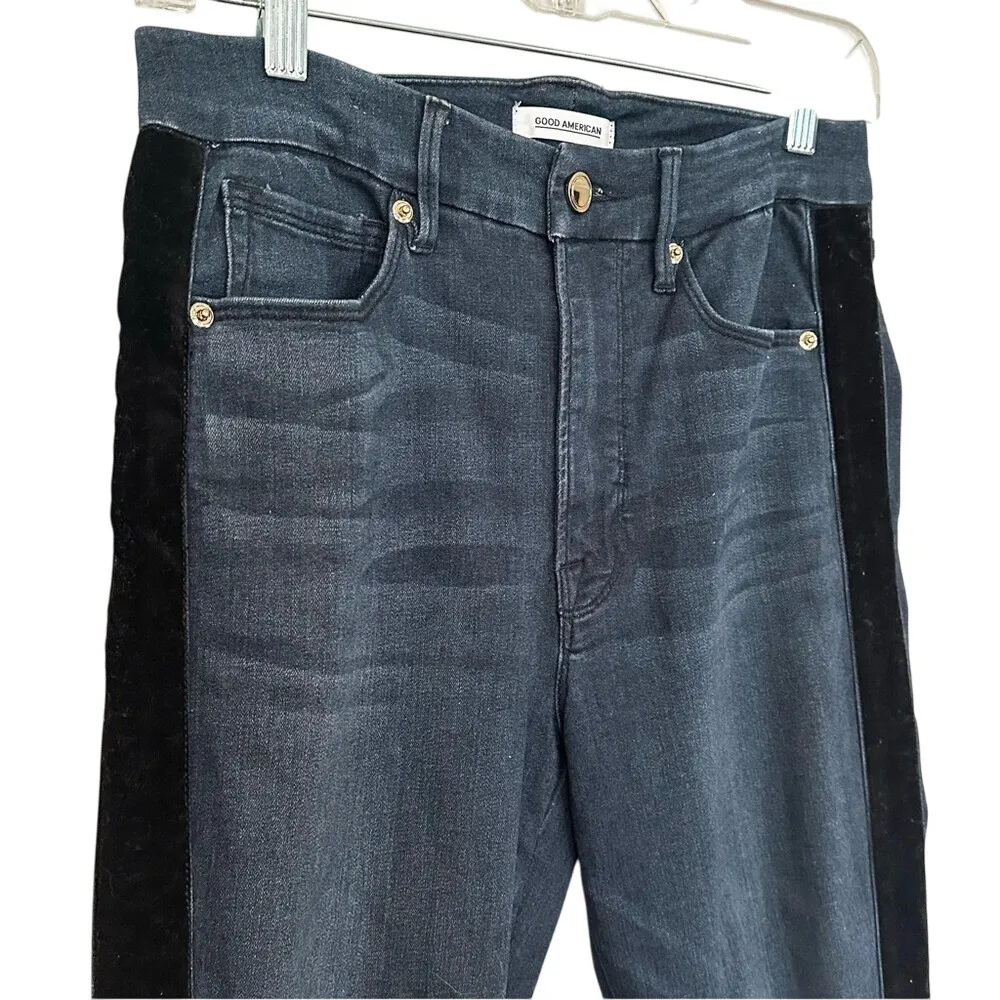 Good American Good Waist High Rise Velvet Tuxedo Stripe Jeans‎ Women's 8/29 - Image 5