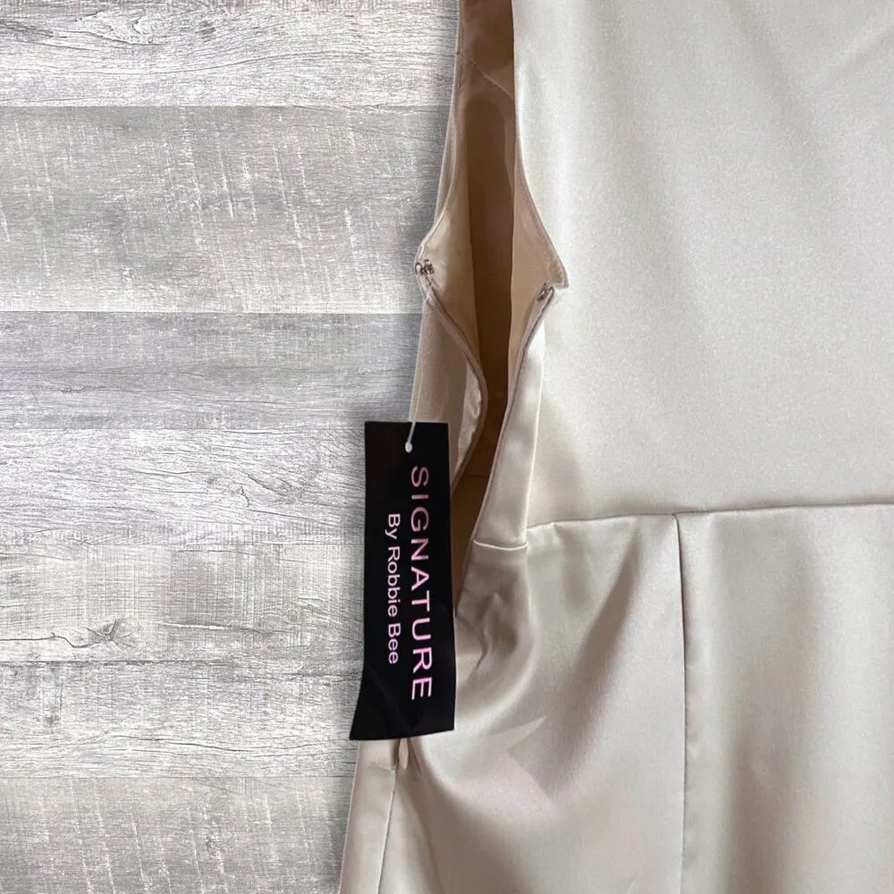 Signature by  Satin Jacket & Dress Set NEW Women 10 Beige Knee Length - Image 6