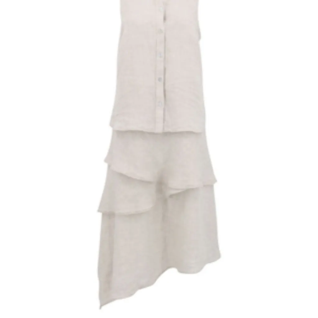 FINLEY 100% Linen Tiered Jasmine Midi Shirt Dress Natural Tan Small - Image 10