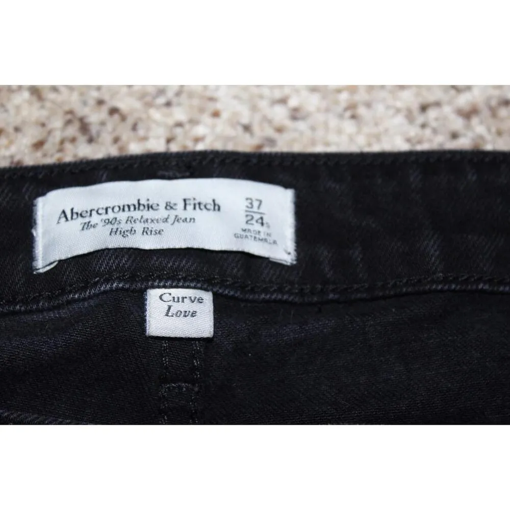 Abercrombie & Fitch Curve Love 90s Relaxed Jean High Rise Black Jeans Size 37 24 - Image 3