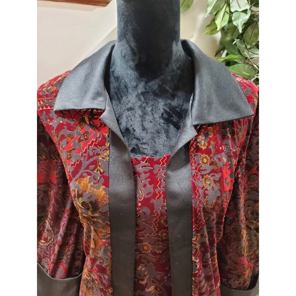 R&M Richards Women Burgundy Floral Polyester Collared Long Sleeve Shirt Size 18 - Image 3