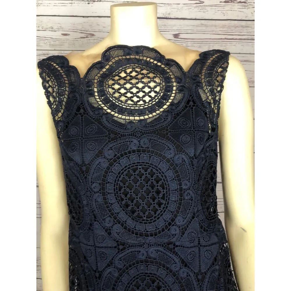 Tracy Reese Navy Surplice sleevless scalloped Lace Embroidered Dress size 4 - Image 8