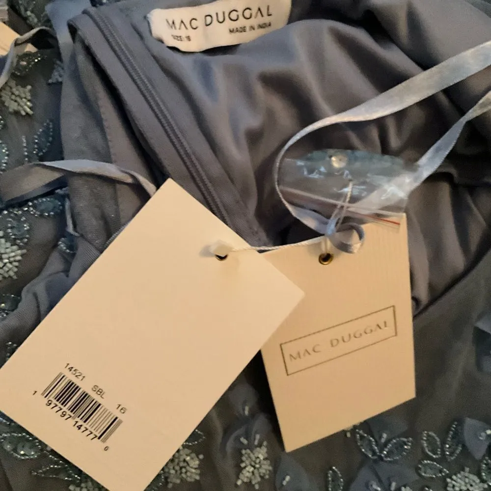 MAC DUGGAL 14521 Blue Floral Embellished Short Sleeve Mesh Gown Dress - Image 15