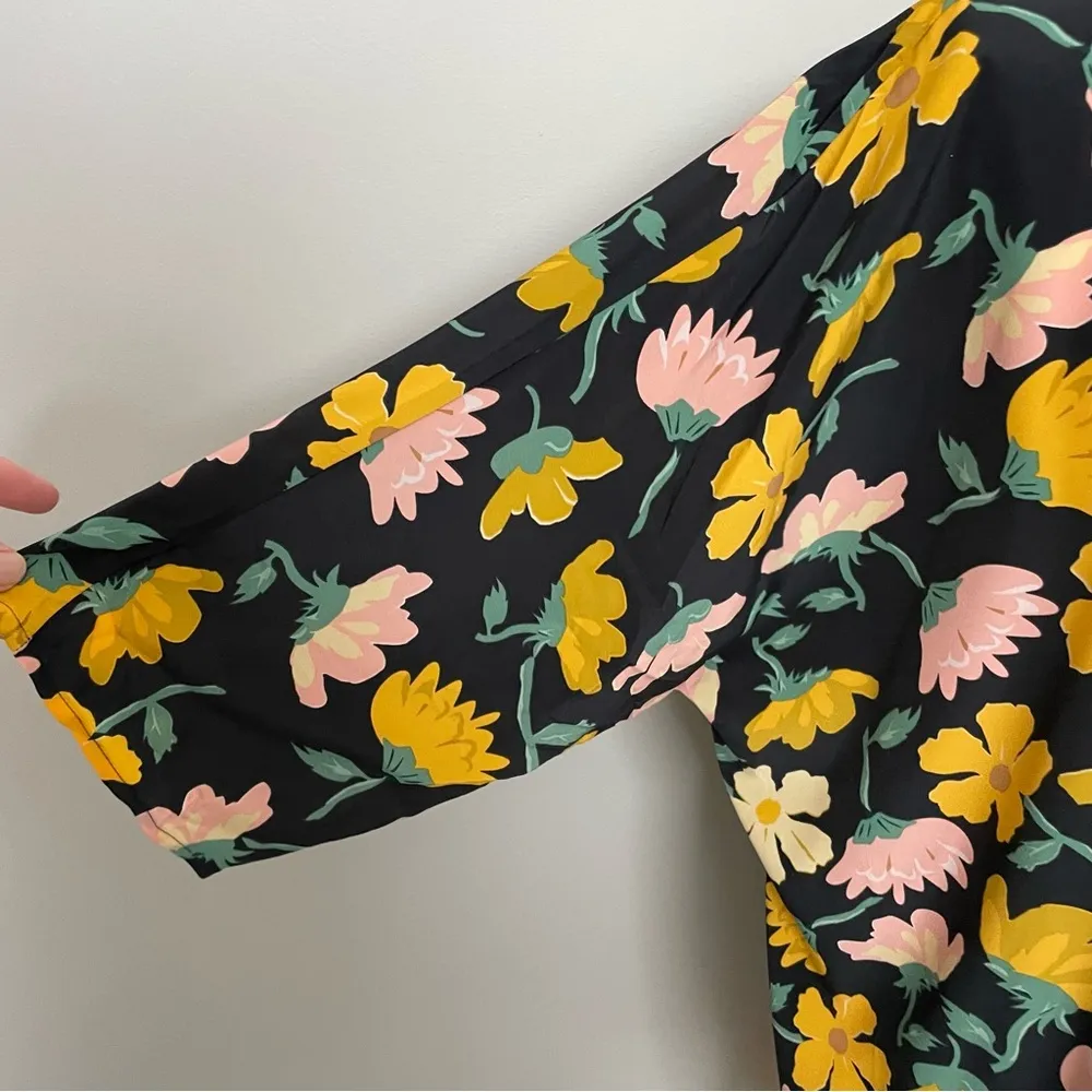 Kimono Cardigan Floral Bold Lightweight Blue Pink Mustard Yellow Green - Image 10