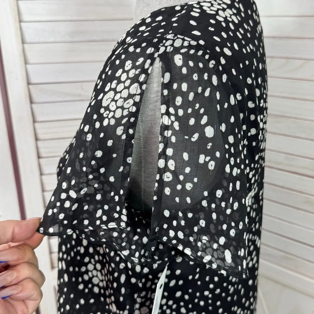 Apt. 9 Polka Dot Tiered Layers Split Flutter Sleeve Top Blouse Black White Small - Image 6