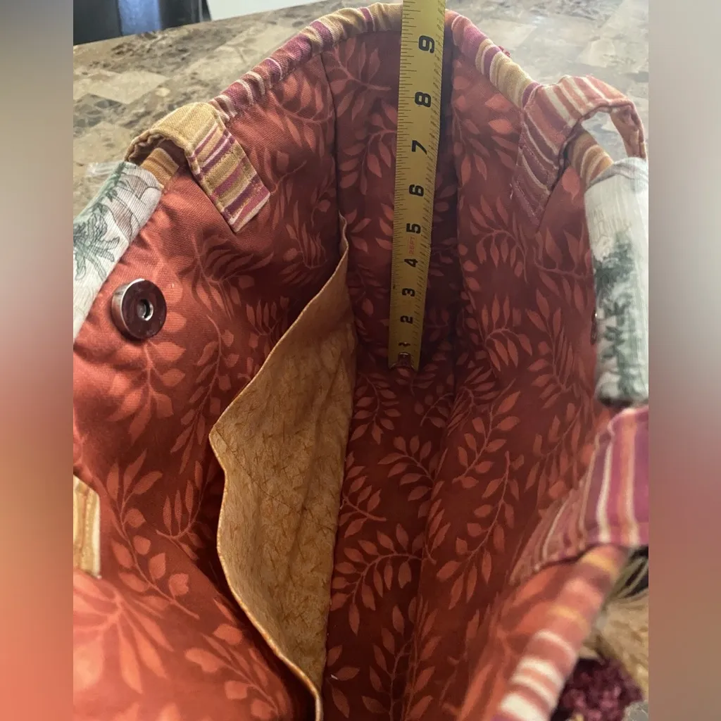 Handmade Folkloric Safari Floral M Sz Tote Purse Shoulder Bag Pompoms & Tassels Red - Image 13