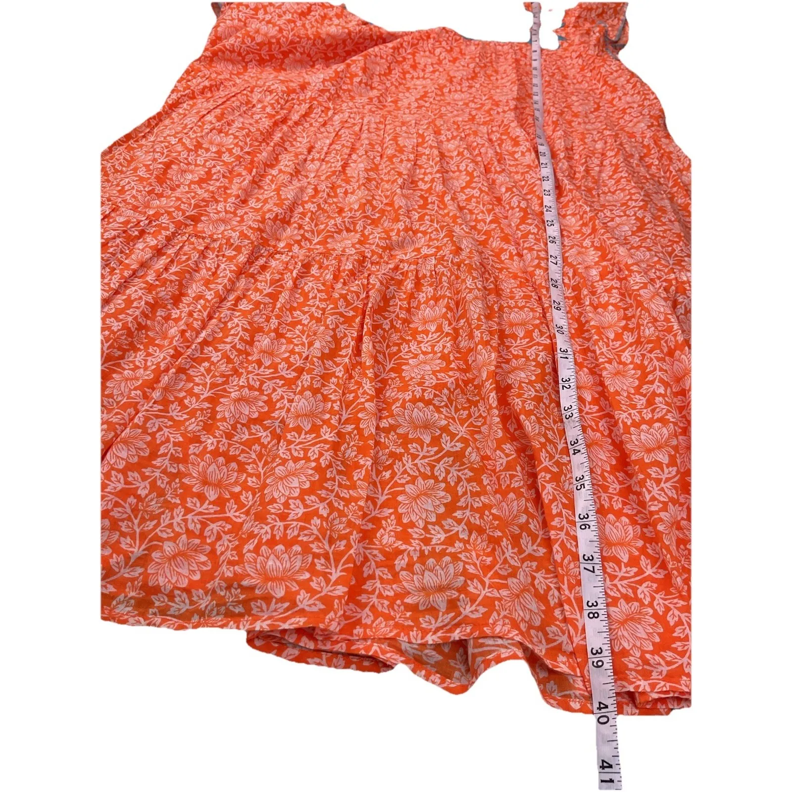 Sister Mary SZ Large blue embroidered bib vibrant floral orange midi dress - Image 9