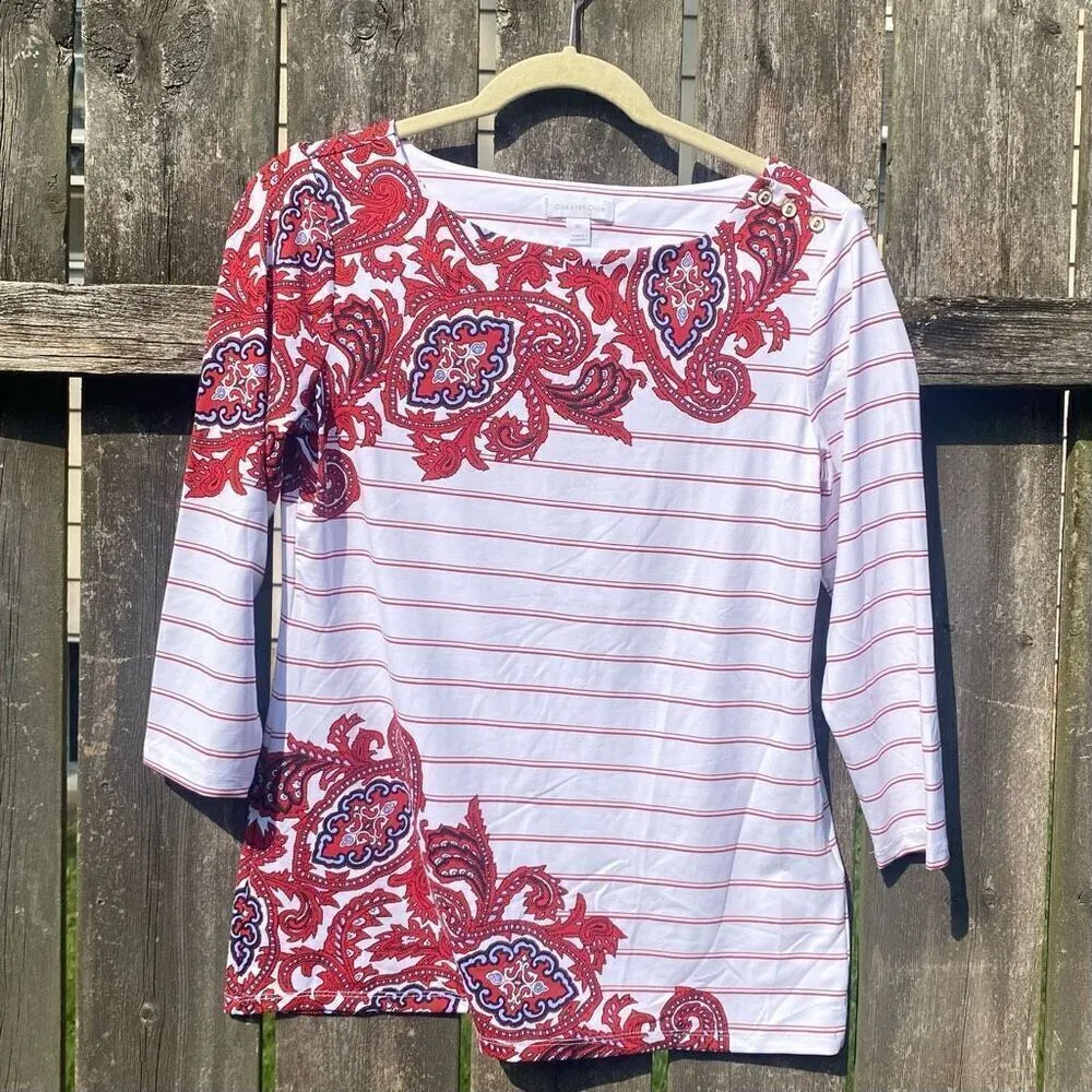 Charter Club Nylon Striped Paisley‎ Boatneck Top | XS - Image 2