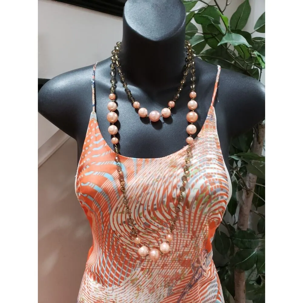 Esley Orange Paisley Polyester Scoop Neck Sleeveless Maxi Dress Large - Image 3