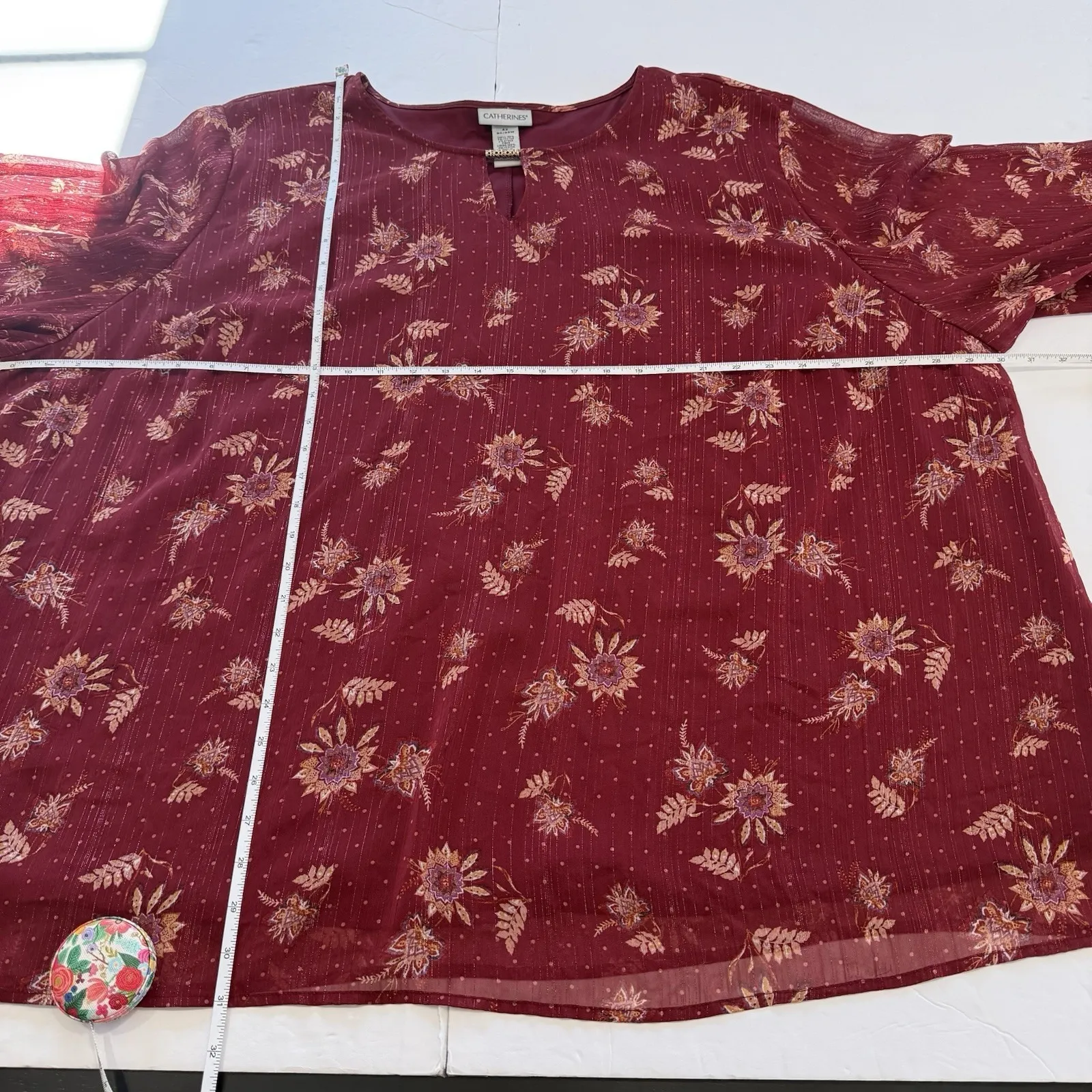 Catherines Red Floral Chiffon Boho Ruffle Bell Sleeve Flowy Top Size 4X‎ - Image 10