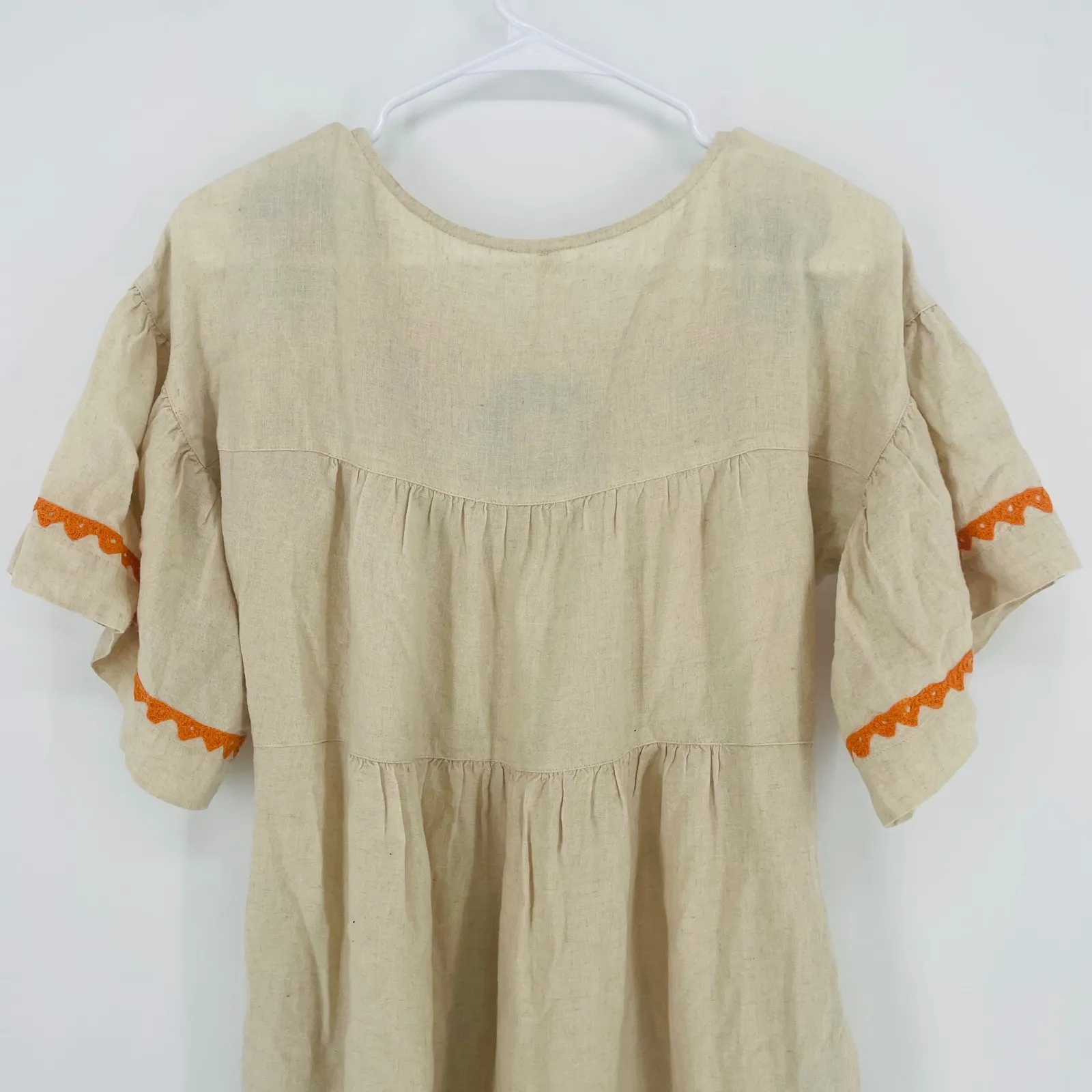 Uncle Frank Anthropologie Embroidered Linen Blend Dress Beige Floral Boho sz XS - Image 7