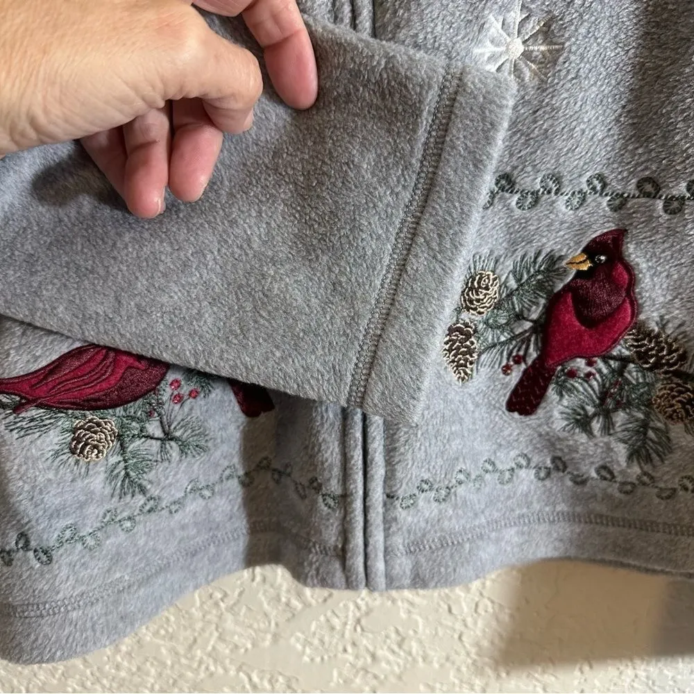 Croft & Barrow Christmas‎ Cardinals Embroidered Gray Full Zip  Fleece Cardigan - Image 7
