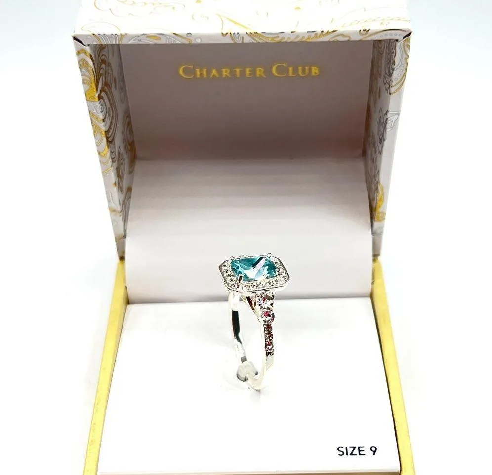 Charter Club Jewelry Ring Blue and Rhinestones Silver tone Size 9 - Image 5