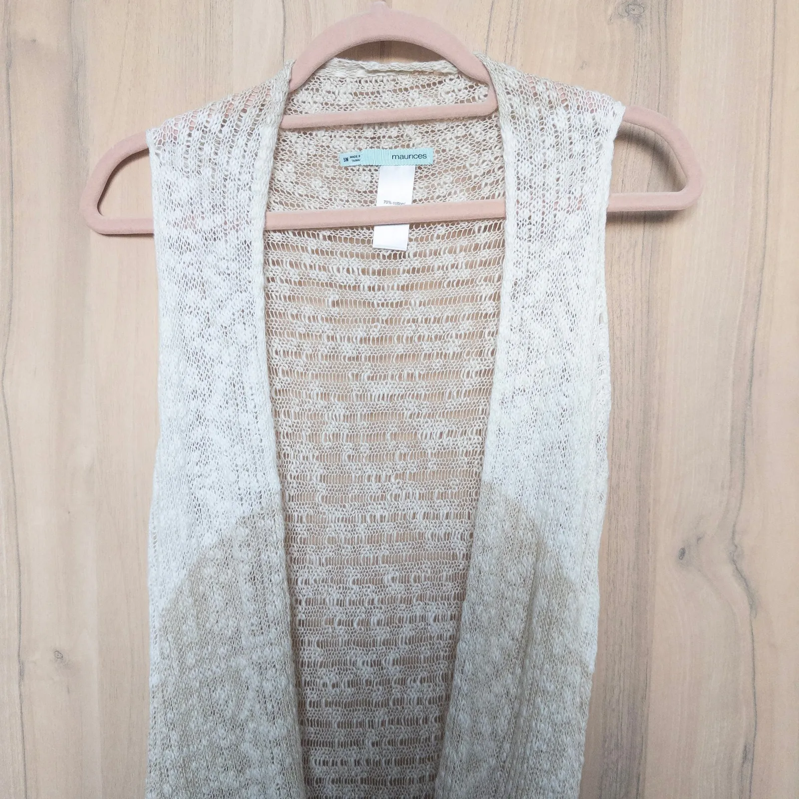 Womens Crochet Fringe Duster Vest Sz S Ivory Beige Boho Festival Hippie Western - Image 2