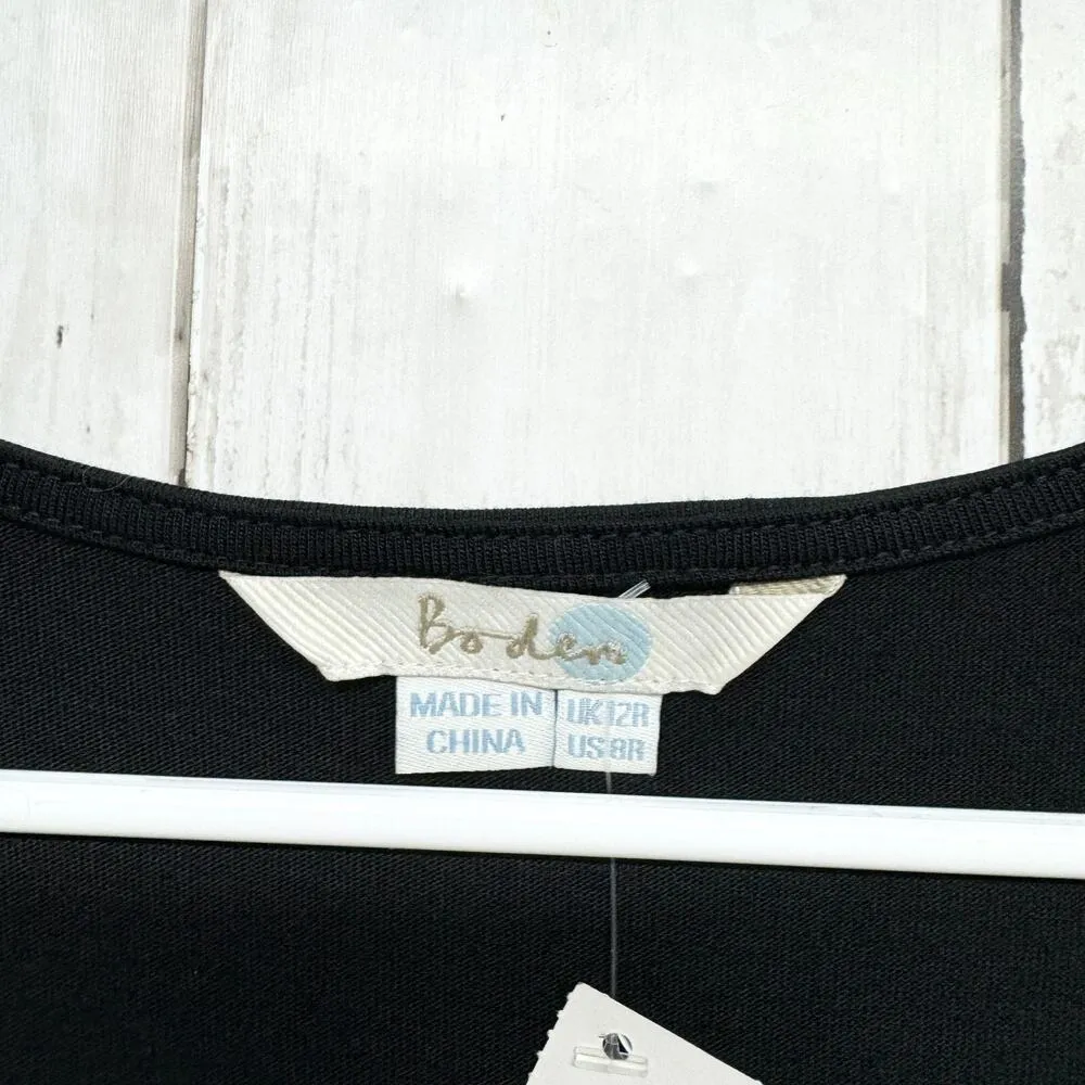 Boden Dress Women Size 8R Long Sleeve Crossover Mini Cotton V Neck Pleated Black - Image 2