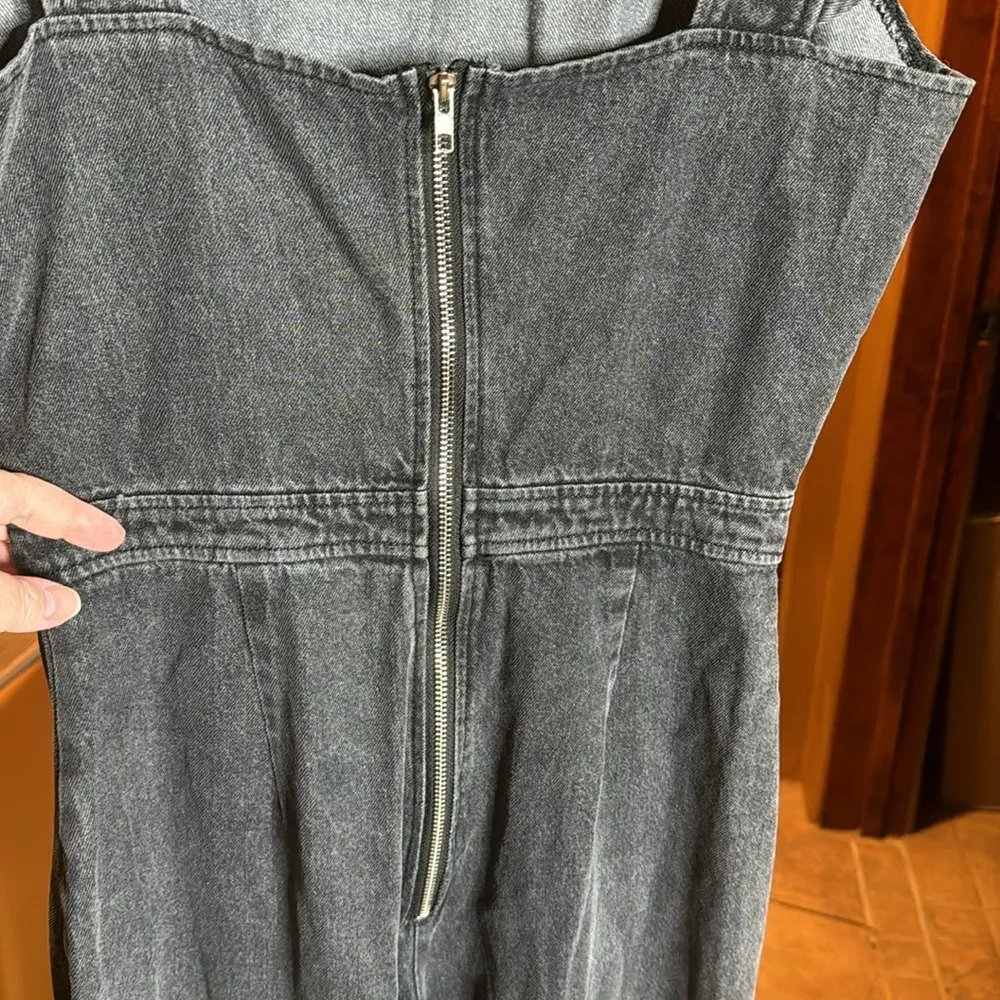 Ruffled Jumpsuit Wide Leg Washed Black Denim Size Small - Image 4