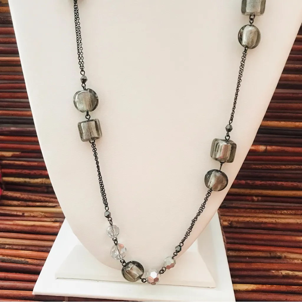 White House Black Market Black Chain Glass Bead Necklace - Image 3