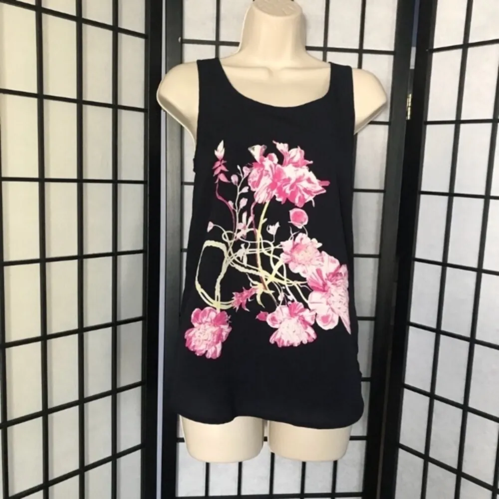 Anthropologie Floral Sleeveless Blouse Top Navy Blue Pink XSmall XS - Image 2
