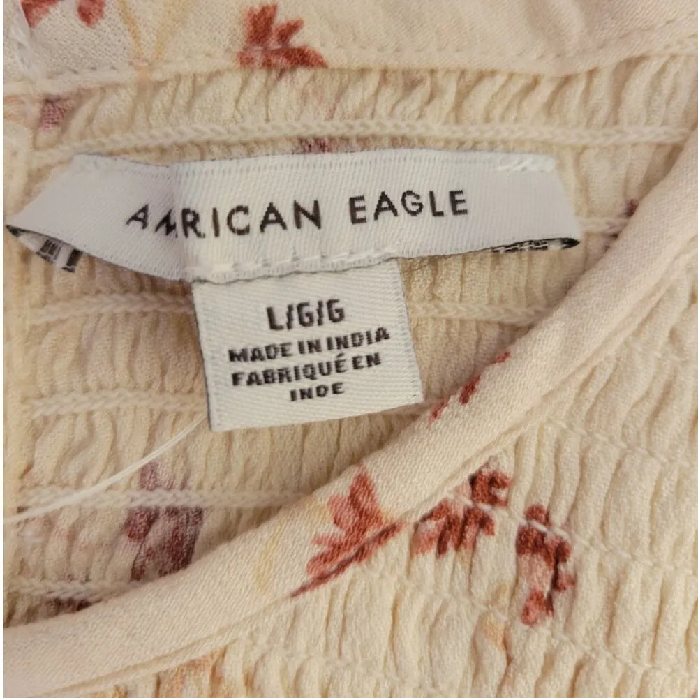 NWT American Eagle Floral Knee Length Dress Womens L Smocked Bodice Cottage Core - Image 5
