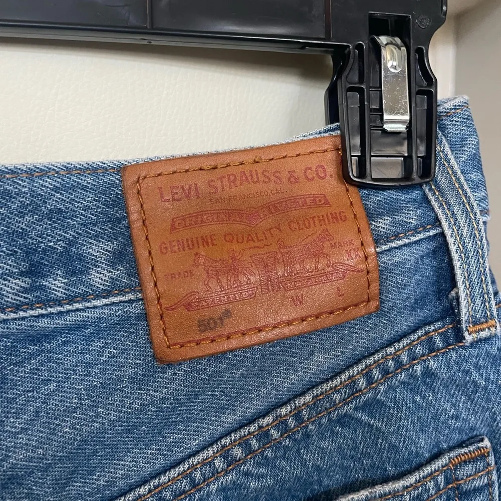 Levi's 501 Blue Jean Shorts High-Waisted Distressed - Image 4