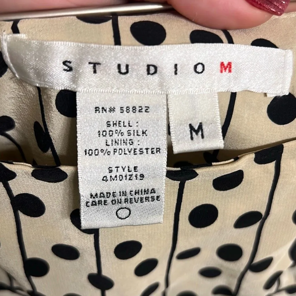 ✨Studio M 100% Silk Cream/Black Sz Medium Skirt✨ Black - Image 7