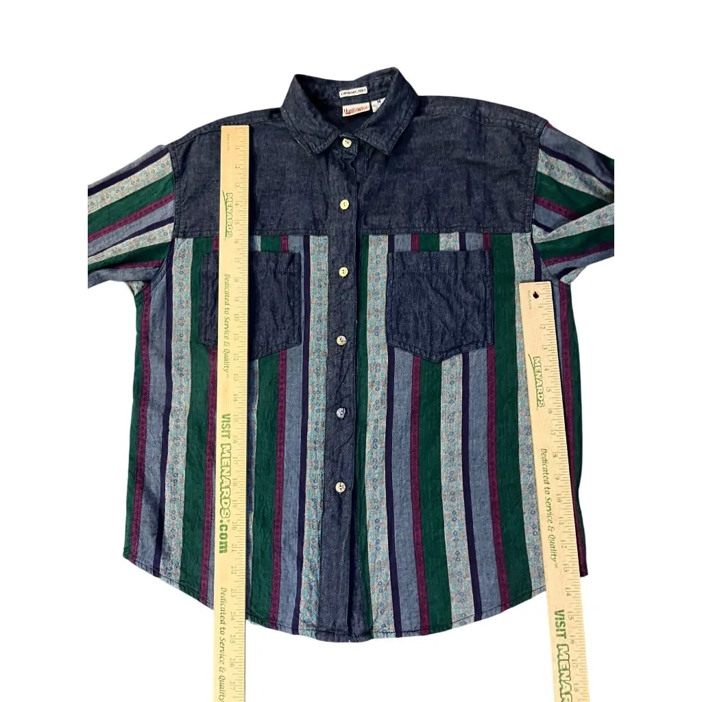 Vintage 90s Huntington Ridge Denim Shirt Womens M 1993 Striped Button Up Blue Size M - Image 8
