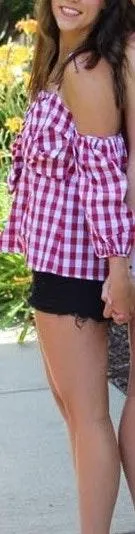 Red Checkered Boutique Off Shoulder Top - Image 5