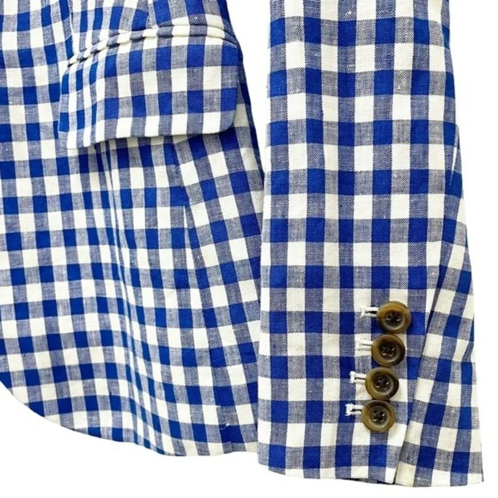 J. Crew Blue Gingham Campbell Linen Blazer Preppy Check Jacket Women’s Size 00 - Image 10