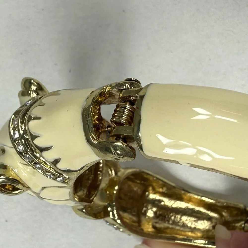 Vintage Jaguar Panther Head Clamper Style Bracelet Green Eyes Rhinestone Enamel - Image 16