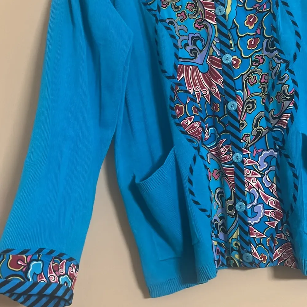 Koos of Course Cardigan Sweater Sz L Silk Blend Knitted Pockets Button Up Pocket Blue Size L - Image 2
