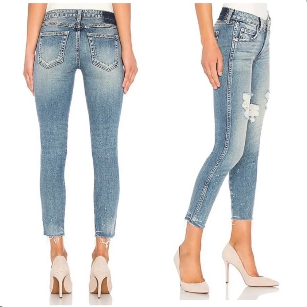 Free People AMO Stix Crop Spin The Bottle Distressed Light Wash Jeans Size 25 Blue - Image 2