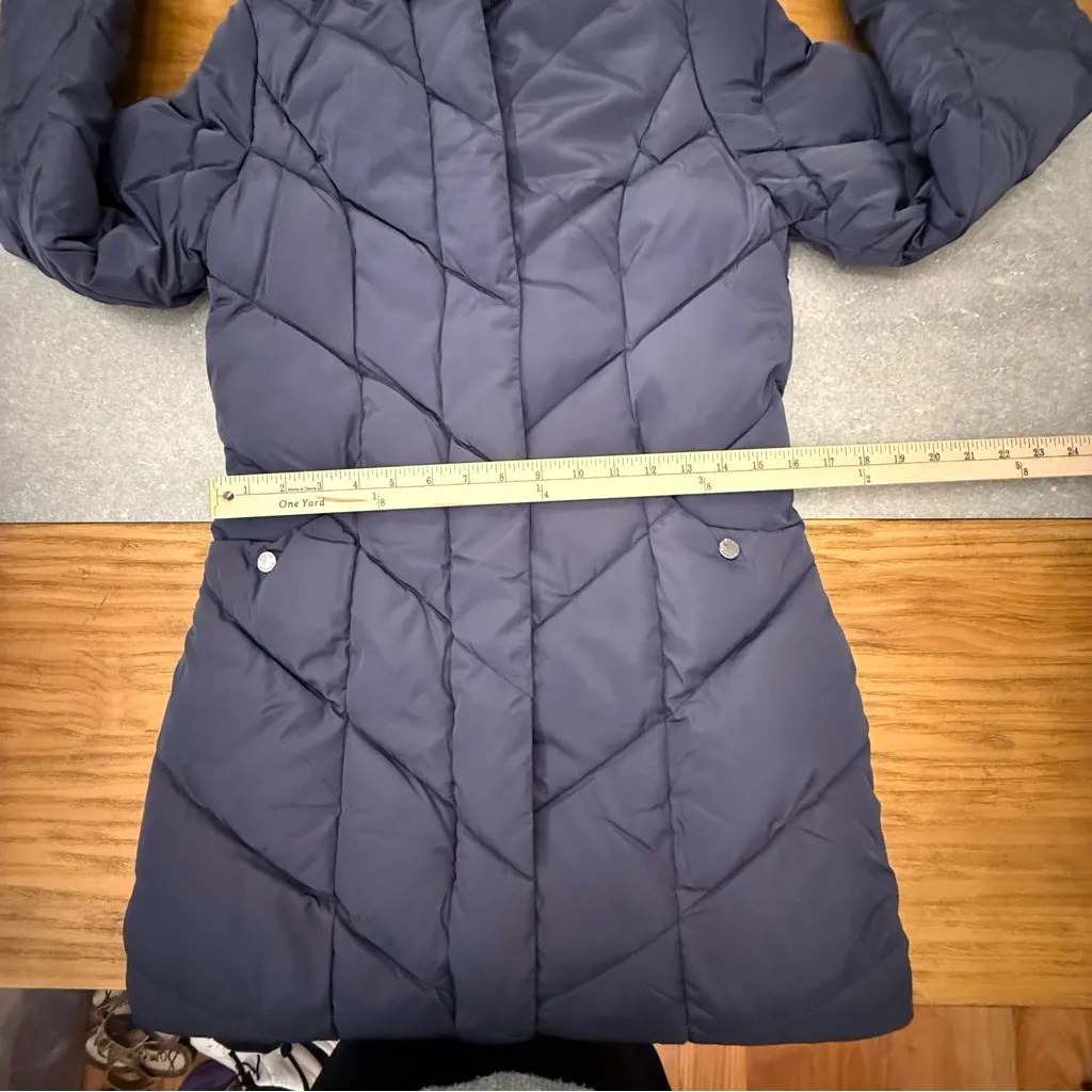 Steve Madden Navy Blue Long Chevron Maxi Puffer Coat Long Winter Parka Women XS - Image 13