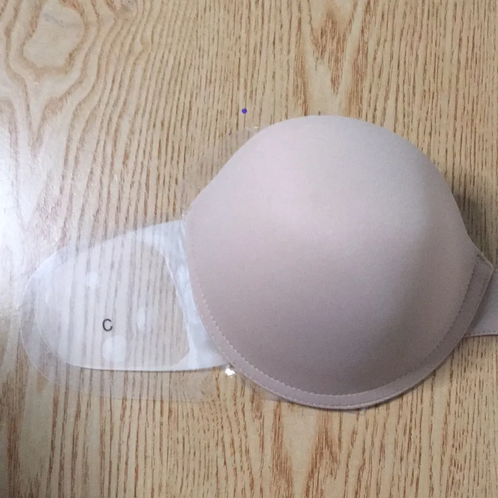 New Women’s Strapless Backless Padded Bra Light Beige Size C Cup Reusable Tan - Image 3