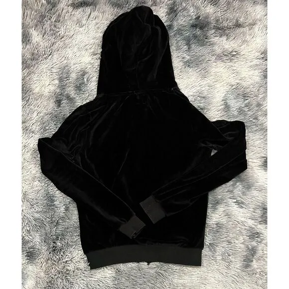 Vintage Zara  Trafaluc Velour Zipper Hoodie ‎  Black Number 74 Size Large Goth. - Image 2