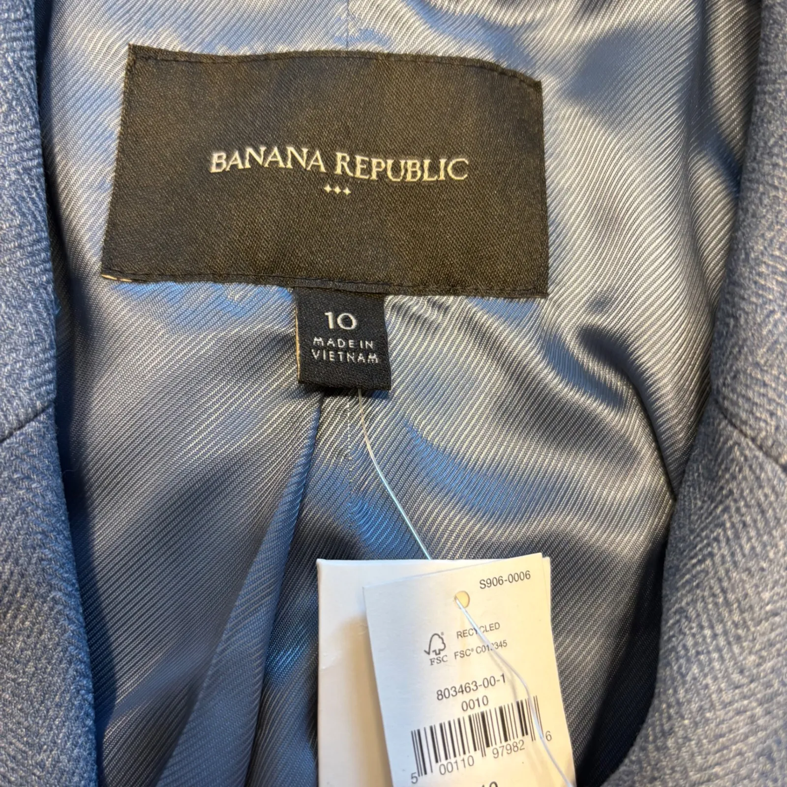 Banana‎ Republic NWT Blue Herringbone Blazer - Short Cutaway Women's Size 10 - Image 9