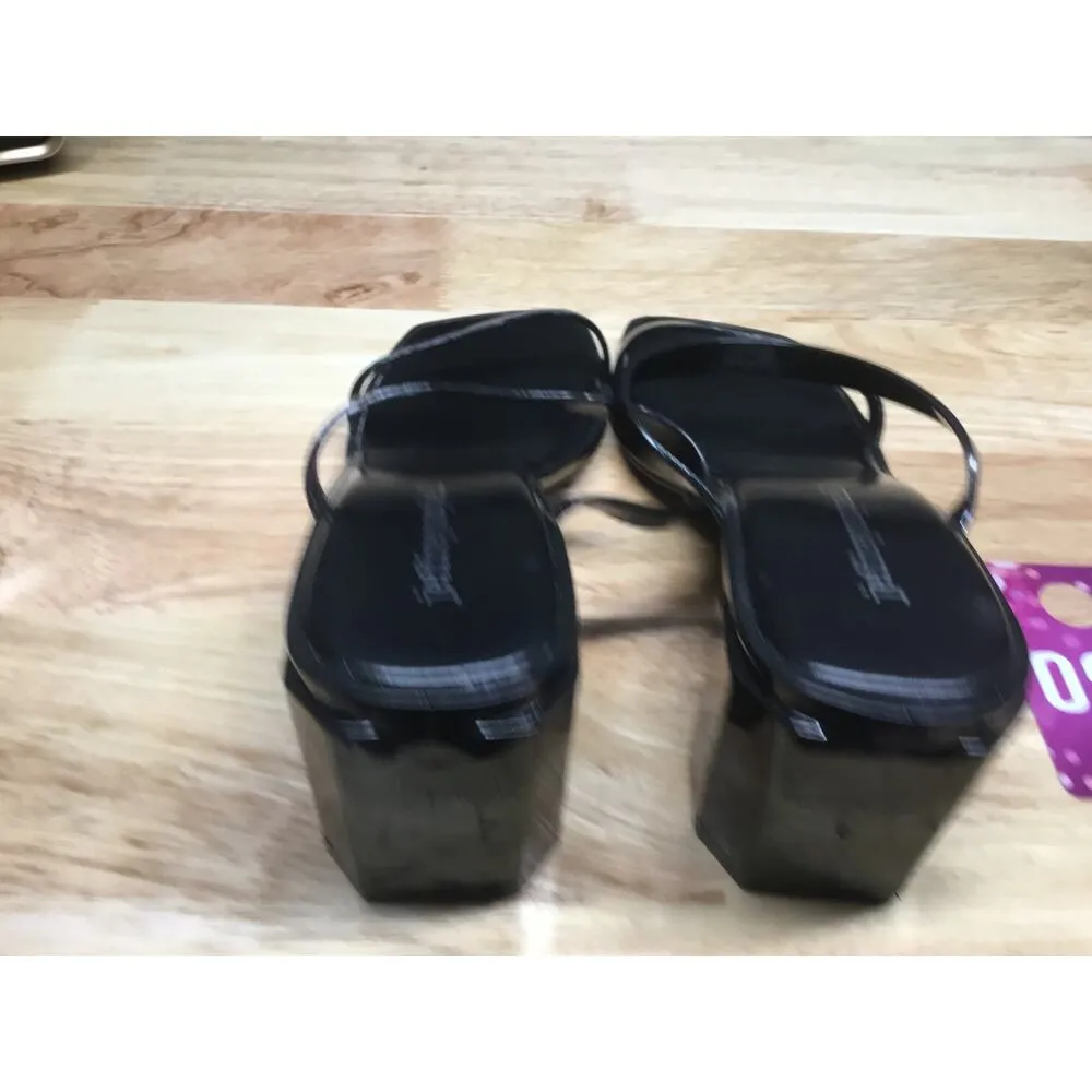 Jeffrey Campbell Jamm Women's 6 Black Patent Leather Block Heel Slide Sandals - Image 3