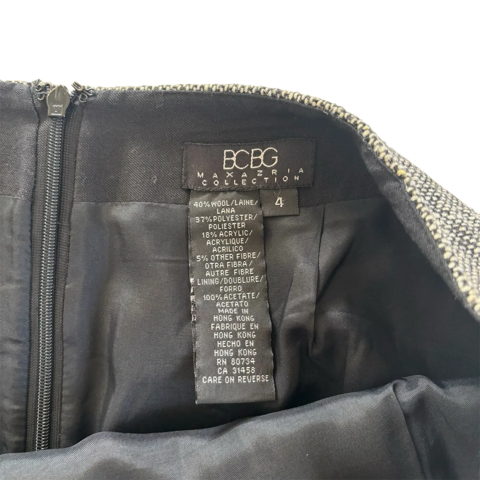 BCBGMAXAZRIA Vintage 90's Chic Embellished Gray Wool Tweed Skirt Womens size 4 - Image 3