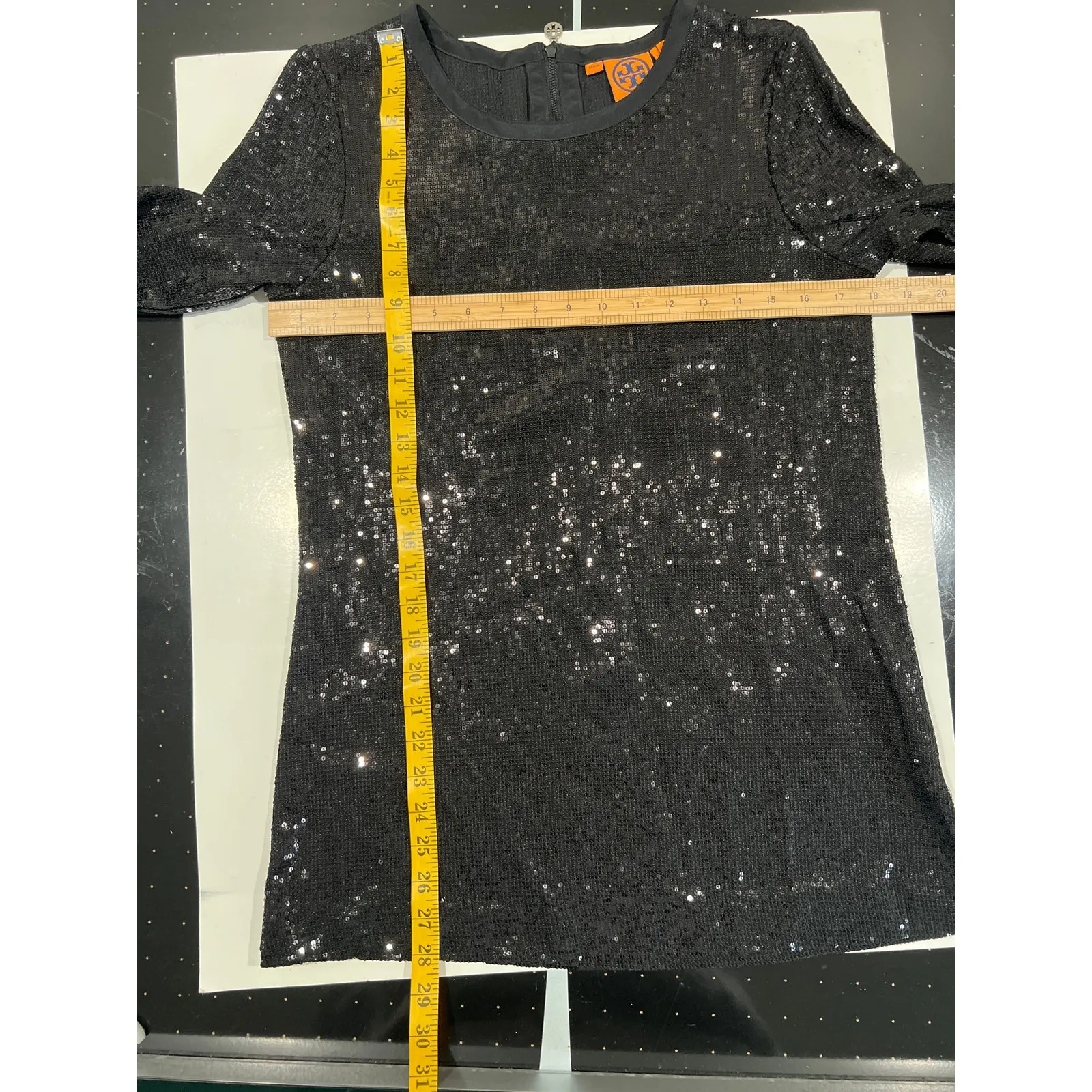 Tory Burch Sequined 100% SILK Black Top Women Size 6 GLAM Sexy Designer Holiday - Image 9