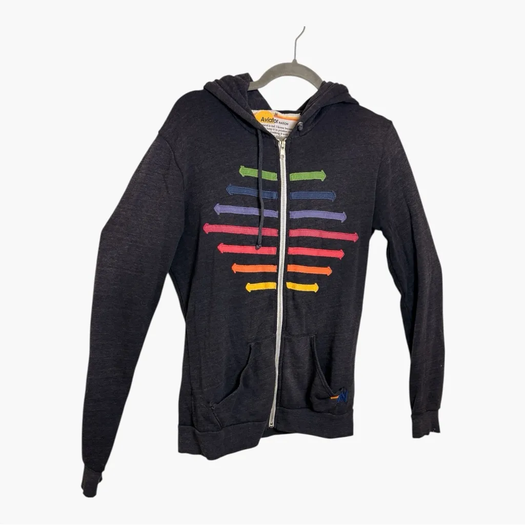 Rare Aviator Nation Charcoal Gray Rainbow Arrows Zip Hoodie Medium - Image 2