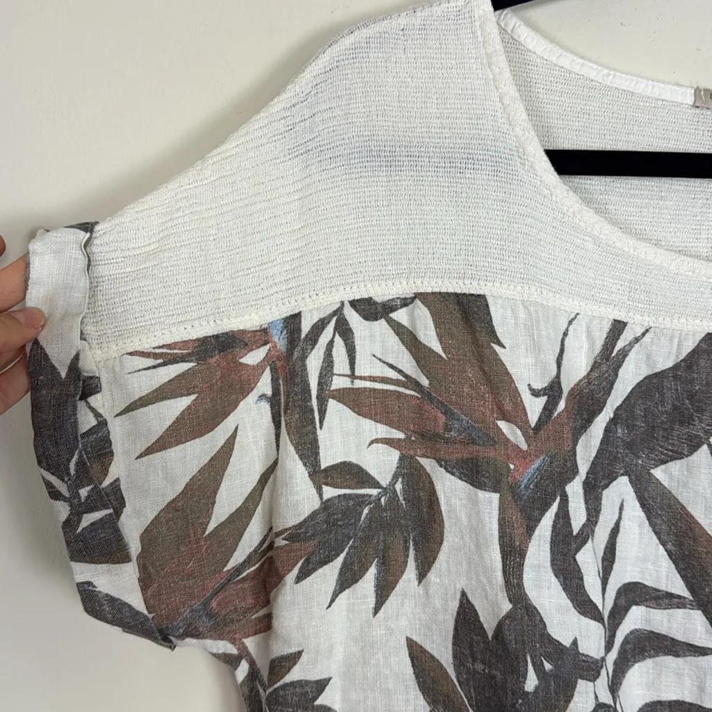 Lungo L’Arno 100% Linen Bird‎ of Paradise Print Made in Italy Blouse Size 1X White - Image 2